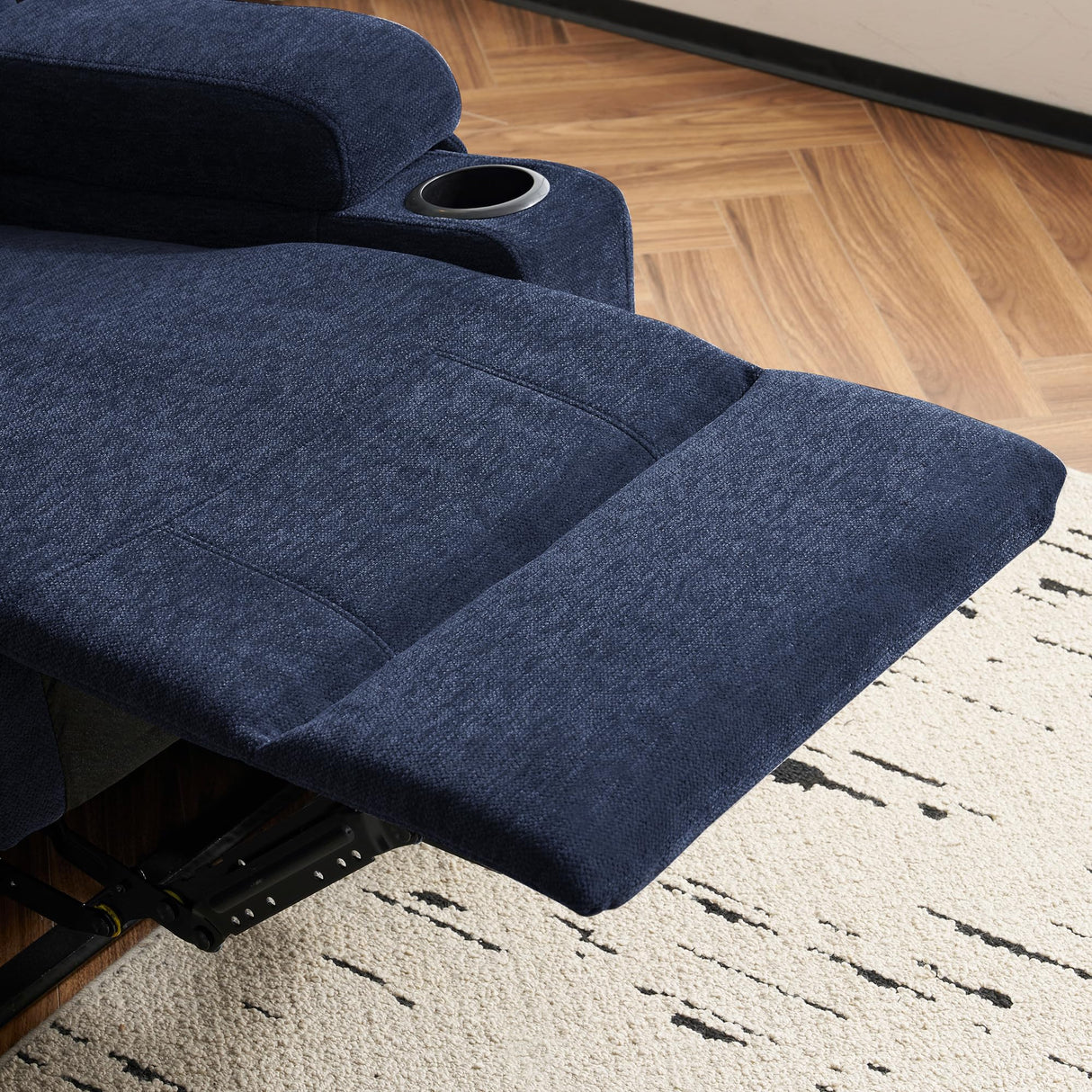 75'' Manual Reclining Sofa with Storage Drawer, 3 Seat Wall Hugger Recliner Couch with Cup Holders, Side Pockets, Chenille Fabric, Compact 3-Person Recliner for RV, Living Room, Apartment (Blue) LURVIA