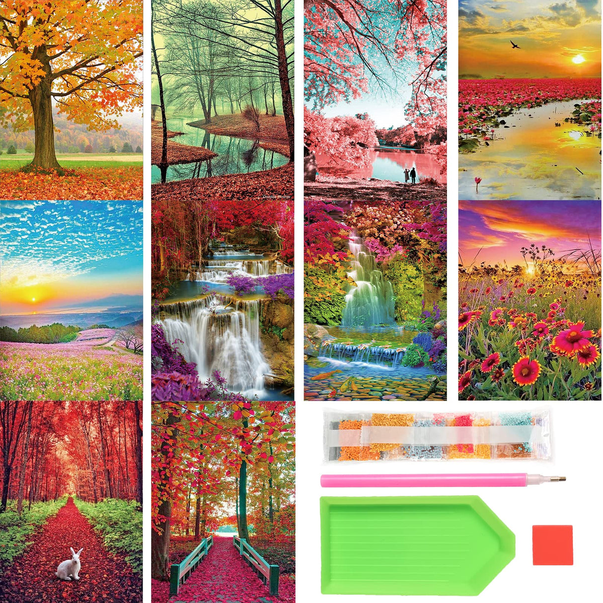 Tontut 10 Pack Diamond Painting Kits, Landscape Beach Diamond Art Painting for Adults Beginners, DIY Landscape Painting Diamond Art Full Round Diamond Crafts Wall Decor 12 x 16 inches Tontut