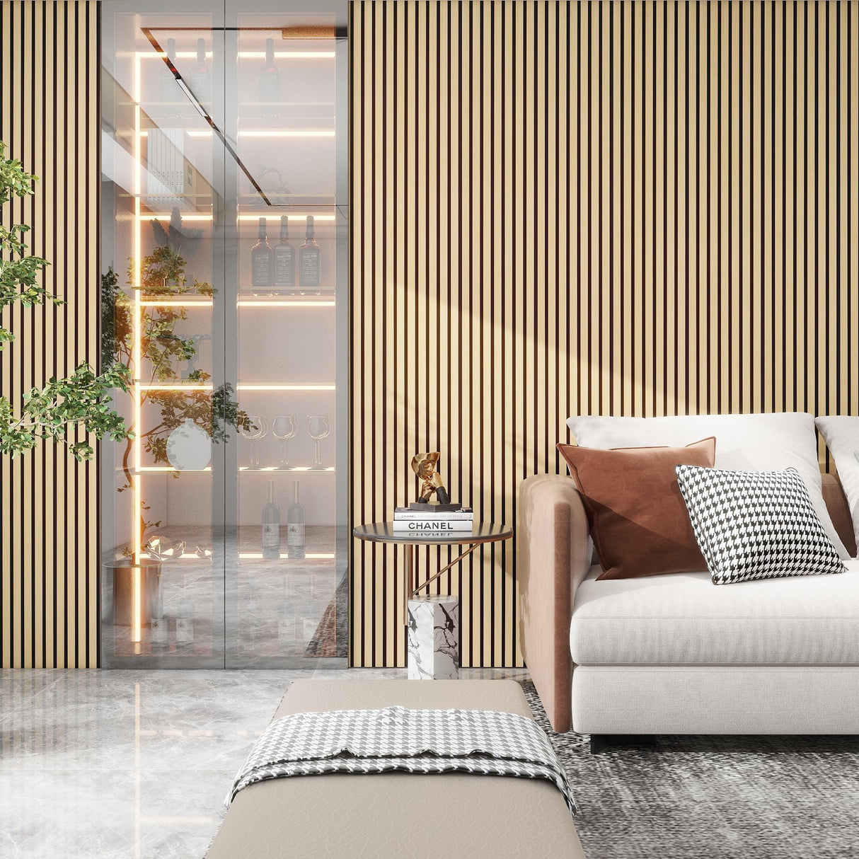 eazart Acoustic Wood Veneer Slat Wall Panels for Interior Wall and Ceilings Decor | Sound-Absorbing Felt Board | 3D Sound Proof Decorative Panels | 94.49” x 23.62” Each Box | 2 Pack | Natural Oak eazart