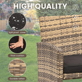 KROFEM 4 Pieces Rattan Patio Furniture Set,Outside Sectional Conversation Cushioned Sofa Set, Wicker Sofa Ideal for Garden, Porch, Backyard, Natural Rattan with Black Cushion KROFEM