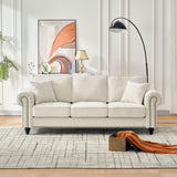 Asucoora 86.5" Classic Chenille Sofa Couch 3-Seater | Chesterfield Style with Traditional Rolled Arms, Nailhead Trim & Solid Wood Frame | Living Room Upholstered Couch | Beige Asucoora