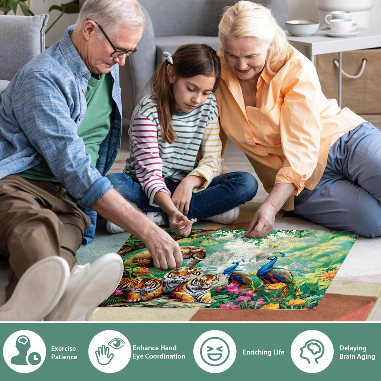 Jigsaw Puzzles for Adults 500 Pieces Puzzle Elephant Tiger Puzzle for Adults Children Elderly Puzzles Peacock Animal Puzzle 500, Home Decor Gift Family Game for Men Women Elders Seniors (20.5"x15") Jeacirio