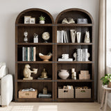 GarveeHome Bookcase 5 Shelf Arched Bookshelf 71.65in Tall Bookcase Farmhouse Display Storage Rack Wooden Bookshelves for Home Office, Living Room (Brown) GarveeHome