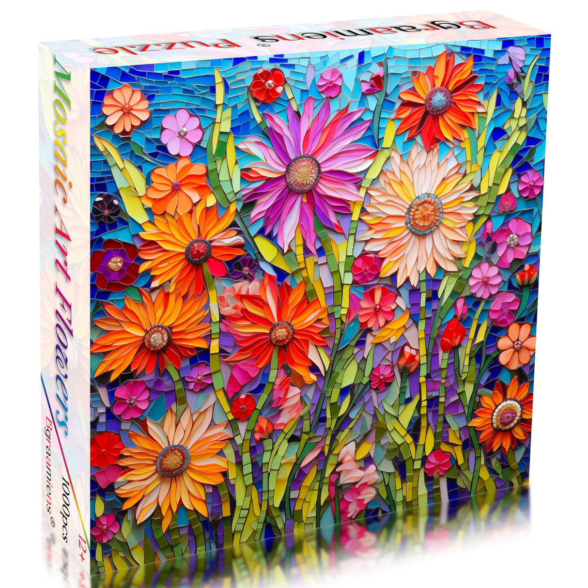 Bgraamiens Puzzle-Mosaic Art Flowers-1000 Pieces Mosaic Art Paper Puzzle for Adults, Stained Glass Art Puzzle with Flowers, Impossible Puzzle Color Challenge Flowers Puzzle for Adults Bgraamiens