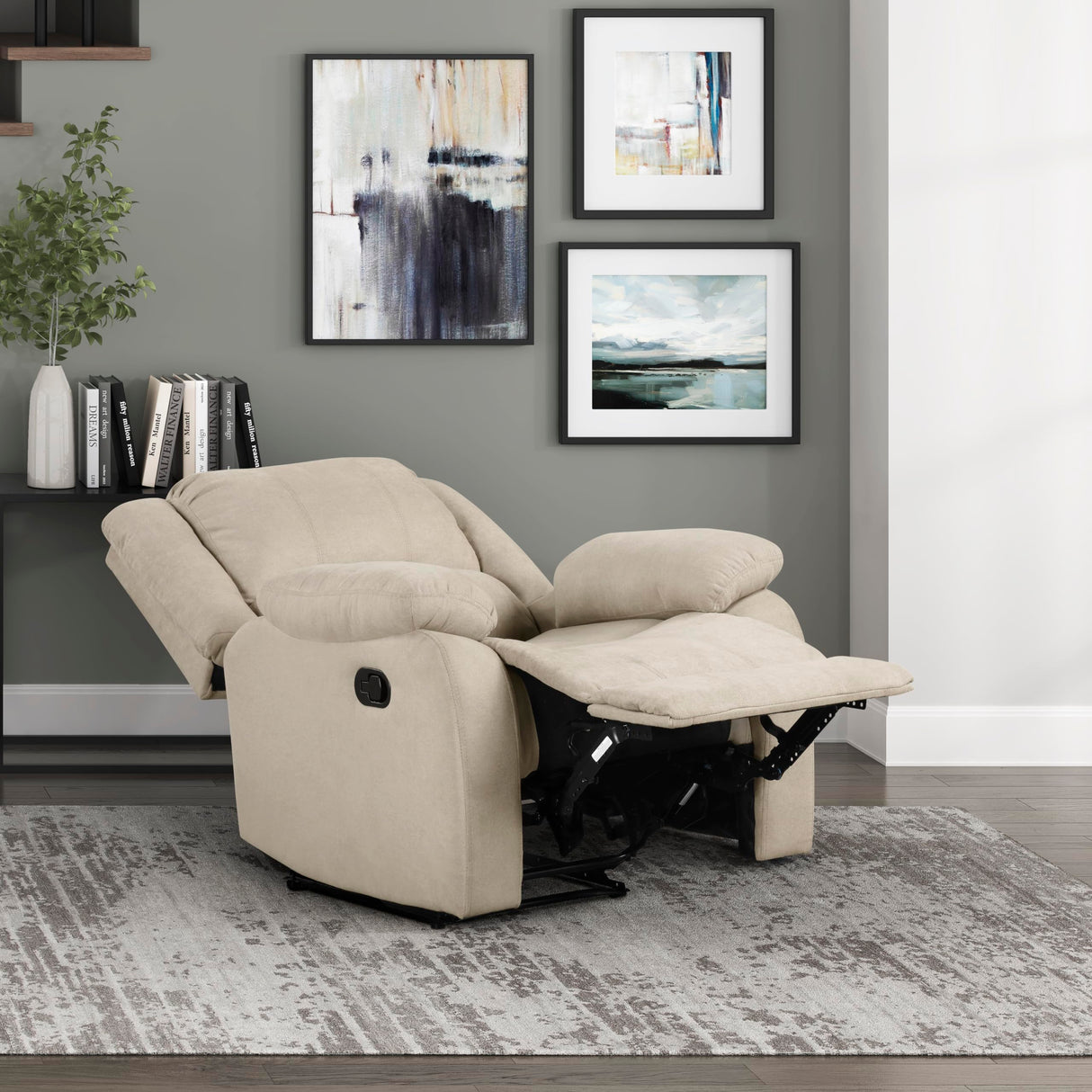 Lexicon Manual Recliner Sofa Chair, Home Theater Seating, Wall Hugger Manual Reclining Nursery Chair for Bedroom/Living Room/Office/Apartment, Oatmeal Textured Fabric Lexicon