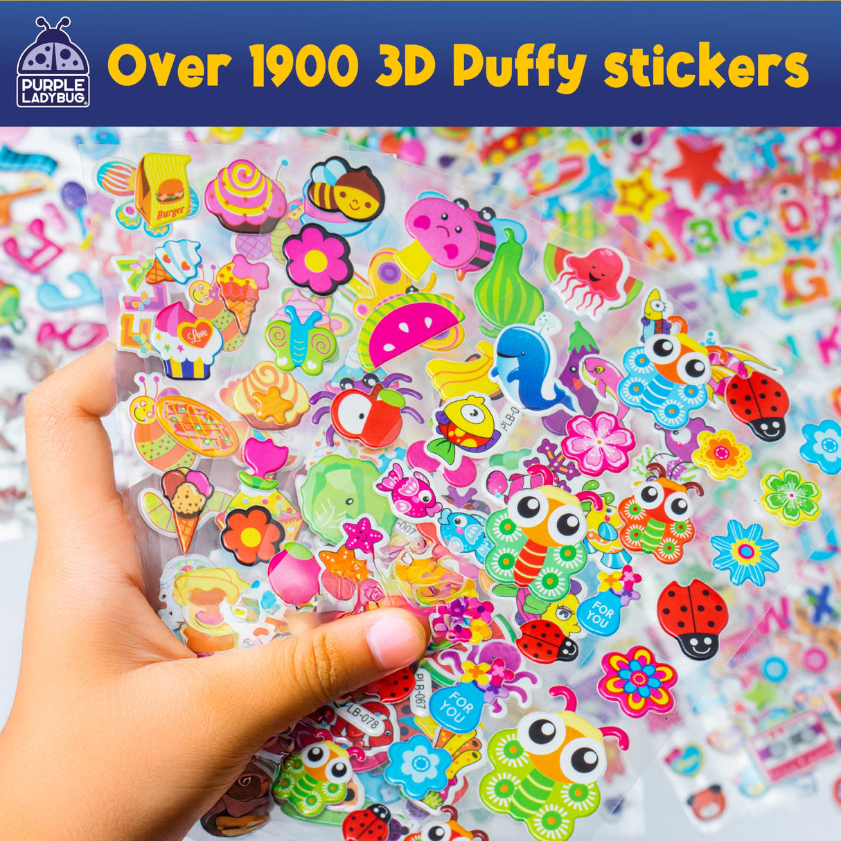Purple Ladybug 1900+ Puffy Sticker Collection for Kids 4-8 - 80 Unique Reusable Sheets, Creative 3D Designs - Reward Stickers, Arts & Crafts Set, Travel Activities, Road Trip Essentials & Toys PURPLE LADYBUG