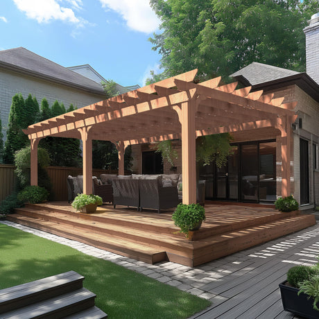 VEIKOU 12x20 FT Cedar Wood Pergola, Outdoor Pergola with 5.5” Thick Snow Wind Support Structure, Pergola Kits with Stakes, Slatted for Patio, Backyard, Garden VEIKOU