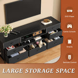 Huuger Dresser for Bedroom With Power Outlets and LED Lights, 7 Drawers TV Stand for 60 Inch TV, Console With Open Shelf, 55 Inches Wide Black, PU Leather Huuger