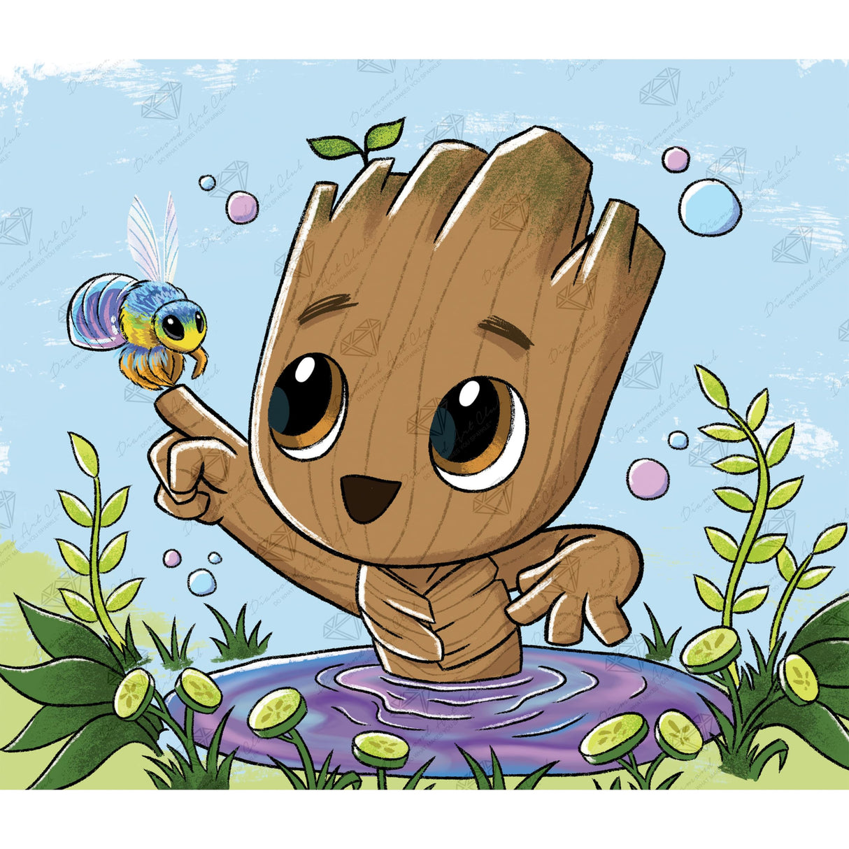 DIAMOND ART CLUB Bathtime and Bee Marvel Diamond Painting Kit, Fun DIY Crafts for Adults and All Ages, Round Diamond Art Canvas for Beginners, 15" x 13" (38.1 x 32.8 cm) DIAMOND ART CLUB