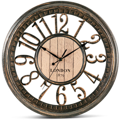 Bernhard Products Large Wall Clock 16 Inch Non Ticking Battery Operated Brown Rustic Farmhouse Vintage Design Stylish Decorative Clocks for Home/Office/Kitchen/Living Room/Bedroom Bernhard Products