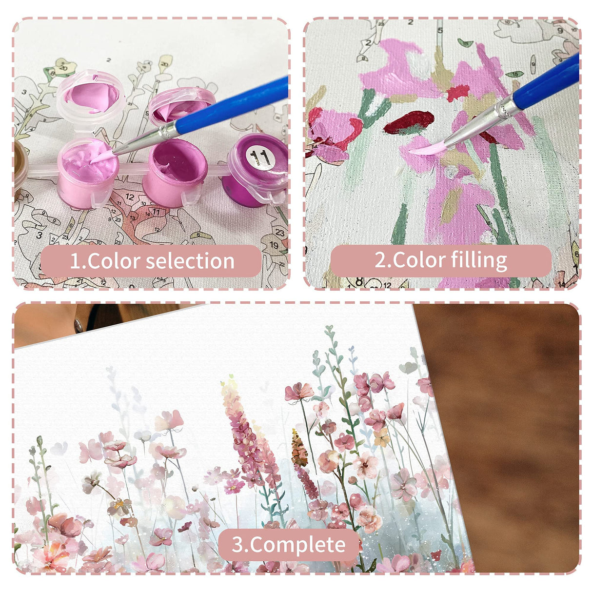 SUMGAR Paint by Numbers kit for Adults Flowers Framed Painting Easy DIY Acrylic Oil Painting on Canvas for Beginner Girls Teens,Pink Wildflower Paint by Numbers Kit with Frame Family Gifts 20" x 16" SUMGAR