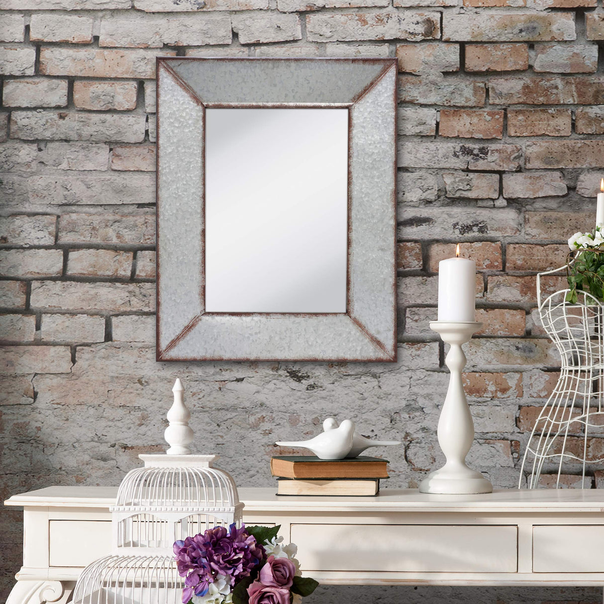 Stonebriar Rustic 28" x 22" Rectangle Galvanized Metal Frame Wall Mirror with Attached Hangers, Decorative Farmhouse Decor for The Living Room, Bedroom, Bathroom, Hallway, and Entryway Stonebriar