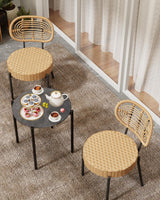 GarveeLife 3 Piece Wicker Patio Bistro Furniture Set, Outdoor Dining Chairs, Includes 2 Rattan Chairs and Tempered Glass Table, for Garden, Backyard, Balcony, Apartment (Black & Brown) GarveeLife