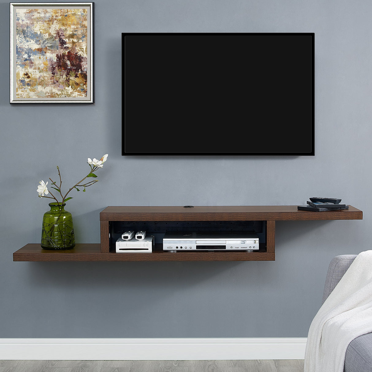 Martin Furniture Asymmetrical Floating Wall Mounted TV Console, Columbian Walnut -60inch Martin Furniture