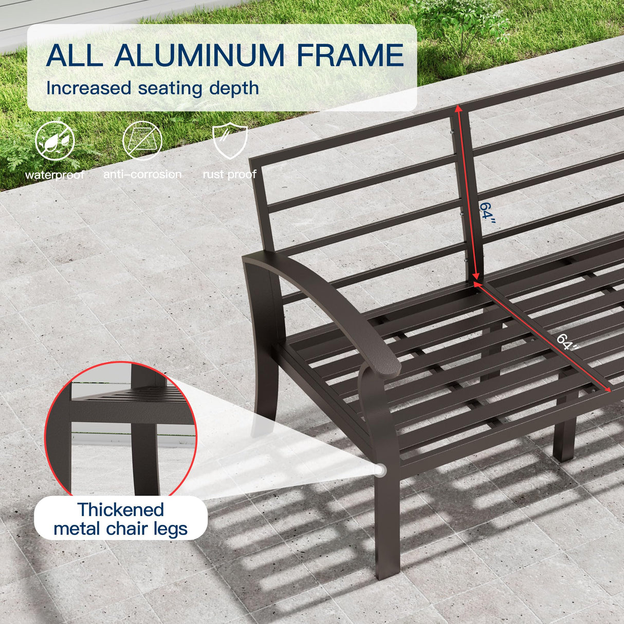 Kullavik Aluminum Patio Furniture Set,8 Pieces 10 Seat Metal Outdoor Furniture Conversation Set w/45 Propane Gas Fire Pit&Swivels,Black Kullavik