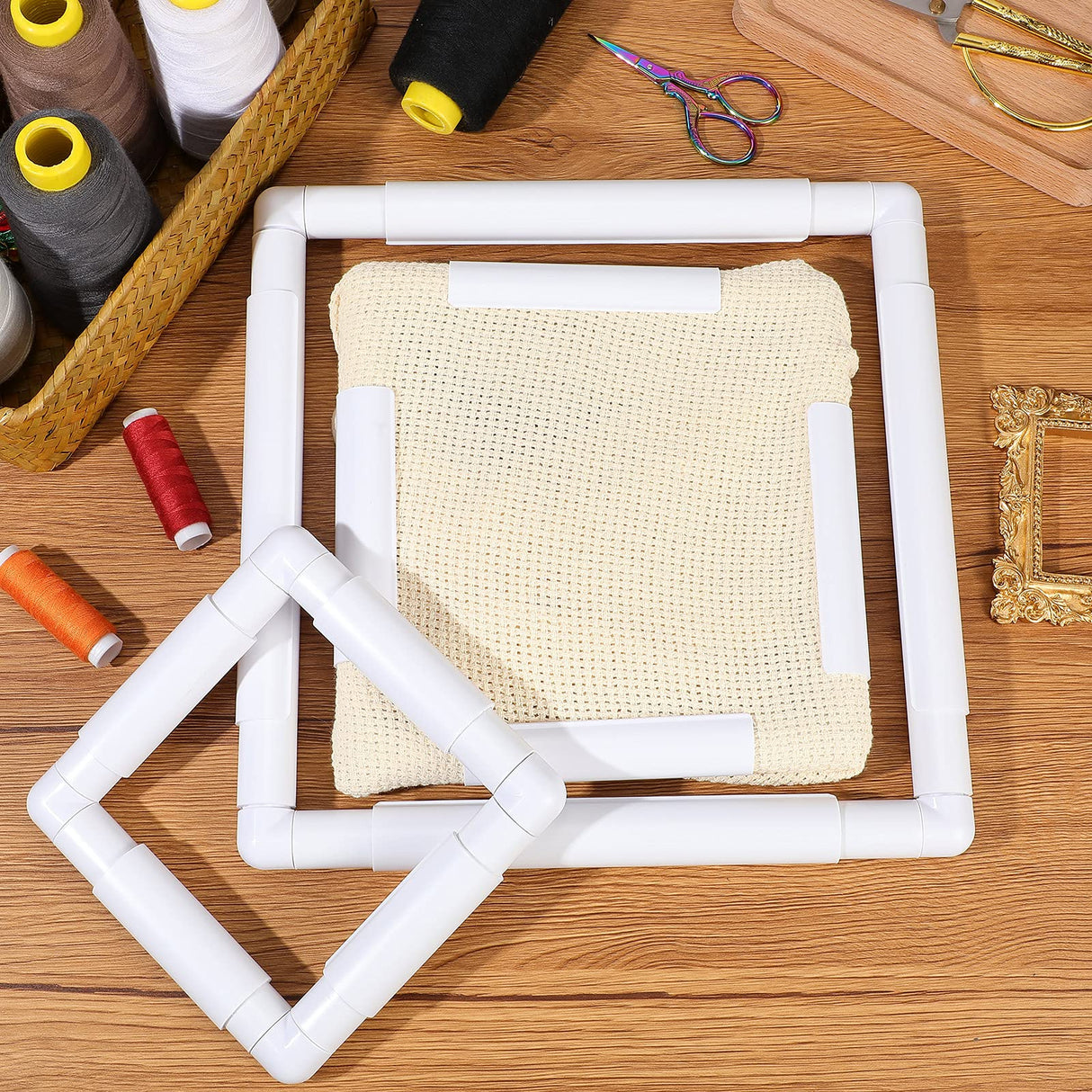 Janinka Embroidery Hoop 3 Pcs Cross Stitch Hoops and Frames White Rectangular Cross Stitch Embroidery Snap Frame DIY Sewing Tool for Quilting Silk-Painting 6 x 6, 8 x 8, 11 x 11 in(White) Janinka