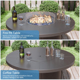 Kullavik 48" Round Propane Fire Pit Table,55000 BTU Auto-Ignitiongas Gas Fire Table with Fire Glass and Lid,Waterproof Cover and Blue Glass Stone,for Patio, Balcony,Garden Kullavik