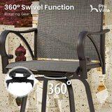 PHI VILLA 5 Piece Outdoor Bar Set, High Top Patio Table and Chairs with 4 Swivel Bar Stools (Grey) & Square Bar Bistro Table for Garden, Yard PHI VILLA