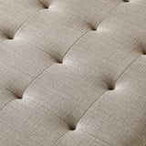 24KF Large Square Upholstered Tufted Linen Ottoman Coffee Table, Large Footrest Ottoman with Solid Wood Shelf-Linen 24KF