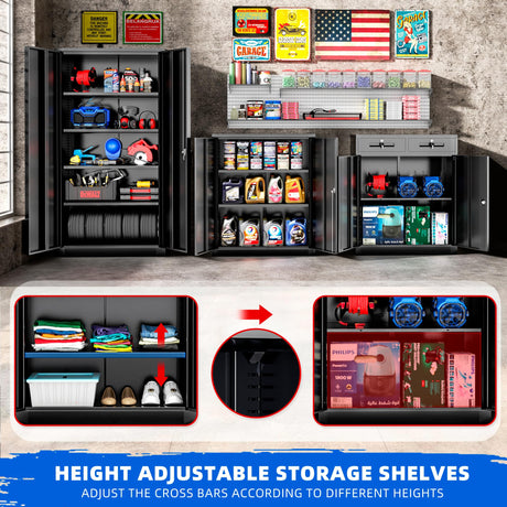 Pataku Locking Cabinet, Metal Storage Cabinets with Doors and Adjustment Shelves, 36" Garage Cabinets with Lock for Home, Office, File Pantry, Kitchen - Black Pataku