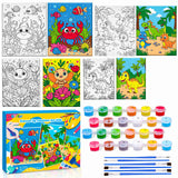 4 Pack Paint by Numbers for Kids Ages 6-8 8-12, Pre-Drawn Canvas Painting Kit with 12 Acrylic Paints & 8 Brushes, DIY Canvas Art Kits for Kids Painting Activities, Classroom Crafts, Wall Decor MGparty
