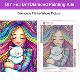 HEIBAGO Rainbow Diamond Art Kits for Adults, 5D Full Drill Round White Cat Painting Gems with Cute Diamond Painting, Diamond Dots Perfect for Home Wall Decor 12x16inch HEIBAGO
