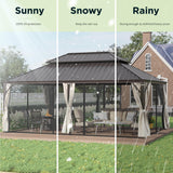 GREEN PARTY 14 X 20ft Hardtop Gazebo with Nettings and Curtains, Heavy Duty Double Roof Galvanized Steel, Outdoor Aluminum Gazebos Pergolas for Patios, Backyard, Deck, Garden, Lawns GREEN PARTY