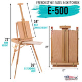 U.S. Art Supply Coronado Large Wooden French Style Field and Studio Sketchbox Easel with Artist Drawer, Palette, Premium Beechwood - Adjustable Wood Tripod Easel Stand for Painting, Sketching, Display U.S. Art Supply