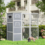 Outdoor Enclosure, 4-Tier Large Cat Catio with Weatherproof Roof, 2 Resting Rooms, 2 Platforms, Walk in Cat Cage Cat House, Wood (Grey) Nyeekoy