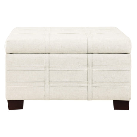 OSP Home Furnishings Detour Strap Square Storage Ottoman with Tray and Solid Wood Legs, Linen Fabric Office Star Products