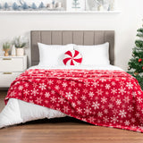 PAVILIA Christmas Throw Blanket | Red Snowflake Christmas Fleece Blanket | Soft, Plush, Warm Winter Cabin Throw, 50x60 (Red/White Snowflake) PAVILIA