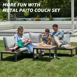 NATURAL EXPRESSIONS Patio Furniture Sets, L Shape Patio Sectional Metal Outdoor Sectional Corner Sofa Outdoor Couch with Detachable Backrest,3 Fauxwood Tables,5” Grey Olefin Cushions NATURAL EXPRESSIONS