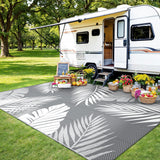 sarben Outdoor Rug 4’x6’ Waterproof for Patio Clearance, Reversible Indoor Outdoor Plastic Straw Camping Rug Carpet, RV Mat, Large Area Rug for Deck, Backyard, Balcony, Porch, Beach, Grey & White sarben