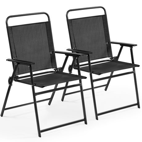 Yaheetech Outdoor Patio Chairs Set of 2, Folding Patio Chairs with Metal Frame, Armrests, Portable Dining Chairs for Camping, Lawn, Garden and Porch, Black Yaheetech