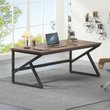 HSH Large Home Office Desk, Modern Wood Metal Computer Desk for Two Person, Extra Long Executive Writing Study Gaming Double Desk Workstation, 70 Inch Rustic Bedroom Living Room Table for 2 Monitors HSH