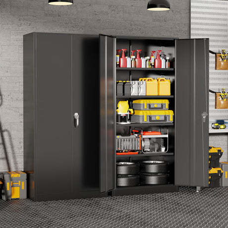 Metal Storage Cabinet with Lock, 71" Tall Black Garage Cabinet with 2 Doors & 4 Adjustable Shelves, Lockable Steel File Cabinet for Home Office, Garage, School, Gym Pataku