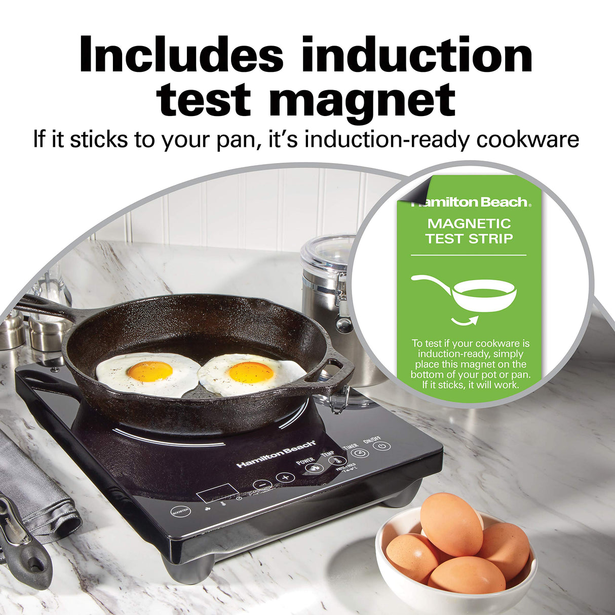 Hamilton Beach Portable Single Induction Cooktop Countertop Burner Hot Plate with Fast Heating Mode, 1800 Watts, 10 Temperature Settings up to 450F, Black (34104) Hamilton Beach