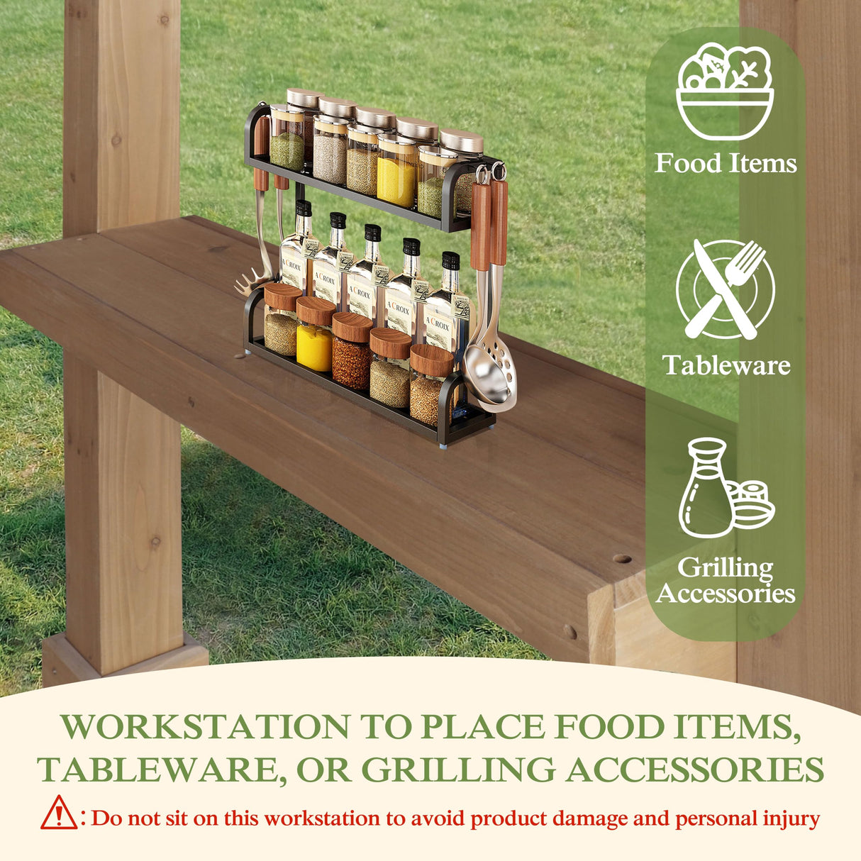 Yardenaler 6 x 13 FT Wooden Grill Gazebo with Sloping Metal Roof, BBQ Canopy with Stakes for Outdoor Patio, Garden, Lawn, Light Mocha Brown Yardenaler