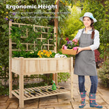 Giantex Wood Planter with Trellis, Standing Raised Garden Bed, Liner Storage Shelf, Elevated Plant Box Stand for Climbing Flower Vegetable Herb, Indoor Outdoor Patio Lawn Balcony Giantex