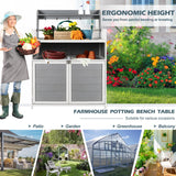 GRAVFORCE Outdoor Potting Bench Table, Garden Potting Benches for Outside Planting Work Bench Table Wooden Storage Plant Table Cabinet Gardening Table for Patio, Garden, Greenhouse, Backyard (Gray) GRAVFORCE