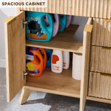 T4TREAM 30" Fluted Bathroom Vanity with Ceramic Sink Combo，Freestanding Modern Bathroom Storage Vanity Cabinet with 2 Soft Closing Doors & 3 Drawers，Wood Grain Texture，Metal Handle，Natural Oak T4TREAM