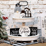 Yalikop 10 Pieces Christmas Farmhouse Winter Decor for Tiered Tray, Rustic Wooden Farmhouse Table Signs for Home Table Decoration Gift, Snowflake Style Yalikop