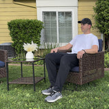 YITAHOME 3 Pieces Swivel Rocking Chairs, Patio Wicker Chairs Outdoor Patio Furniture Set with Rattan Side Table, Thickened Cushions, Bistro Swive Chairs Set for Porch, Patio, and Yard, Blue YITAHOME