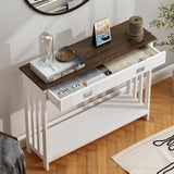 ChooChoo Farmhouse Console Table with Drawer, Mission Narrow Entryway Sofa Table with Storage, for Entryway, Living Room and Hallway, Soft White and Brown ChooChoo