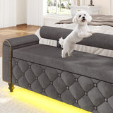 51" Ottoman with Storage, Storage Ottoman Bench with Upholstered Backrest, Tufted Entryway Bench with Curved Arm Support, End of Bed Bench with LED Lights,Storage Bench for Bedroom,Living Room,Grey Tagafi