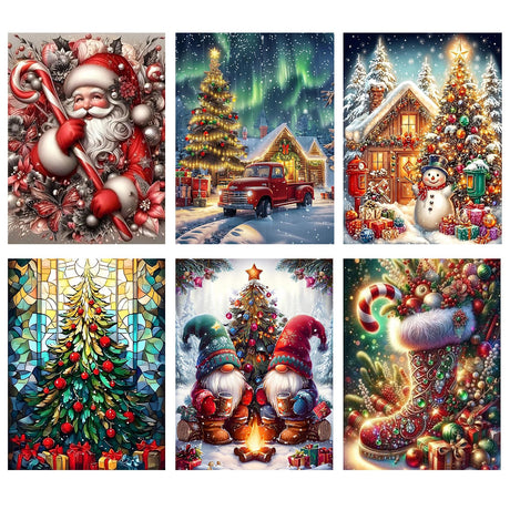 6 Pack Christmas Diamond Painting Kits for Adults- Christmas Diamond Art Kits for Adults, Christmas Tree Snowman Boots Santa Claus Truck Gnome Diamond Painting for Home Wall Decor 12x16 Inch HITO