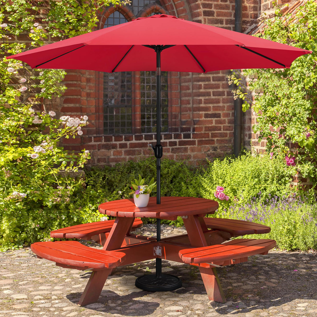 Yaheetech 10FT Patio Umbrella Outdoor Patio Yard Market Table Umbrella with Push Button Tilt & Crank for Garden/Beach/Lawn/Deck/Backyard/Pool, 8 Ribs, Red Yaheetech