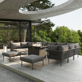 Vakollia 11 Piece Modern Outdoor Rope Wicker Sectional Patio L-Shaped Conversation Sofa Set Deep Seating with Fire Pit Table Vakollia