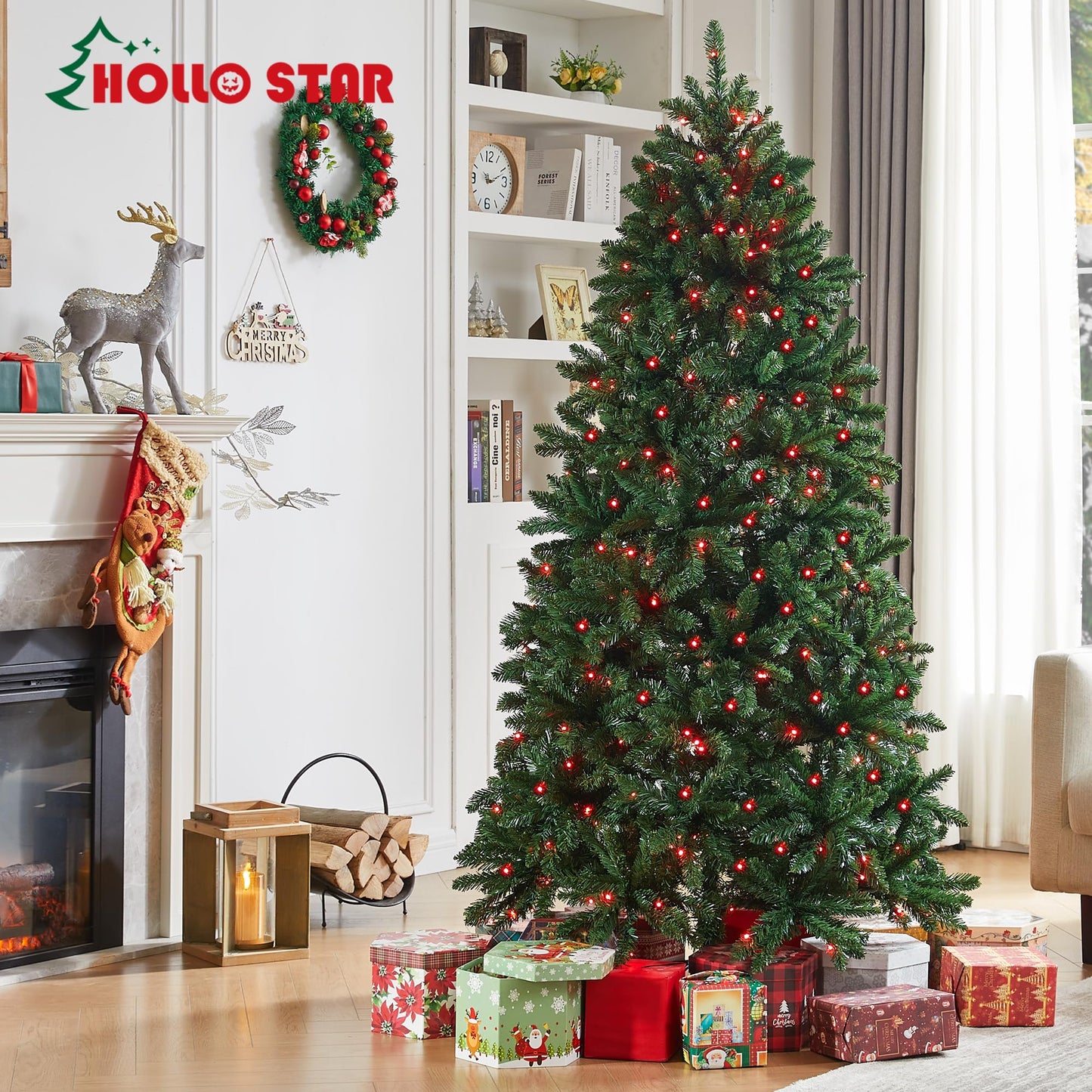 HOLLO STAR 7.5ft Prelit Christmas Tree with 400 LED Lights, Artificial Christmas Tree with App-Controlled Multi-Color RGB Lights, 1477 Branch Tips, Easy to Assemble, for Home, Party