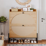 IRONCK Shoe Cabinet Storage with 2 Flip Drawers, Free Standing Wooden Shoe Storage Organizer Cabinet with Rattan Doors for Entryway, Narrow Shoe Rack Cabinet, Oak IRONCK